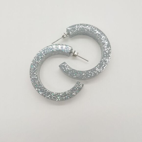 Hand Crafted Jewelry - Earrings Silver Glitter Hoops